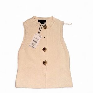 Zara Cream Knit Sleeveless Tank with Decorative Gold Buttons